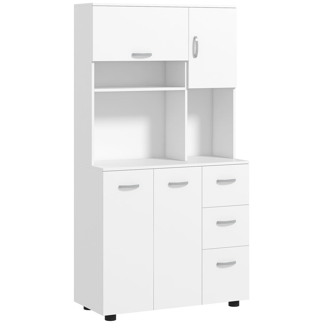HOMCOM Freestanding Kitchen Microwave Cabinet Tall Cabinet with Doors Drawers Shelves, White