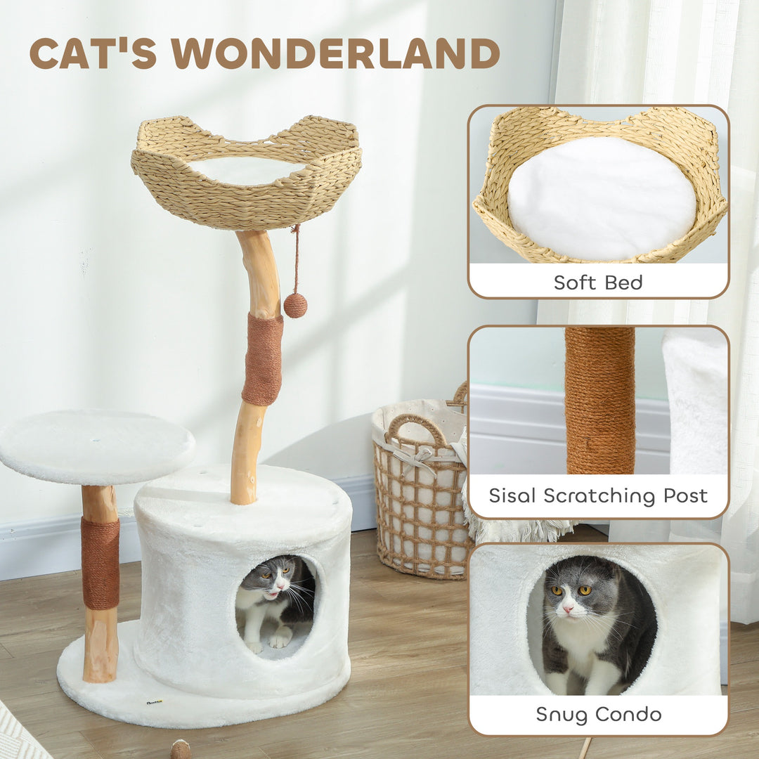 PawHut 40" Real Wood Cat Tree, Cat Tower for Indoor Large Adult Cats with Scratching Posts, Condo, Perch, Washable Cushion,