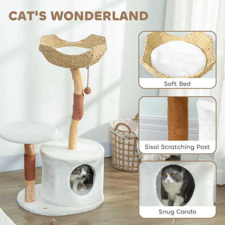 PawHut 40" Real Wood Cat Tree, Cat Tower for Indoor Large Adult Cats with Scratching Posts, Condo, Perch, Washable Cushion,