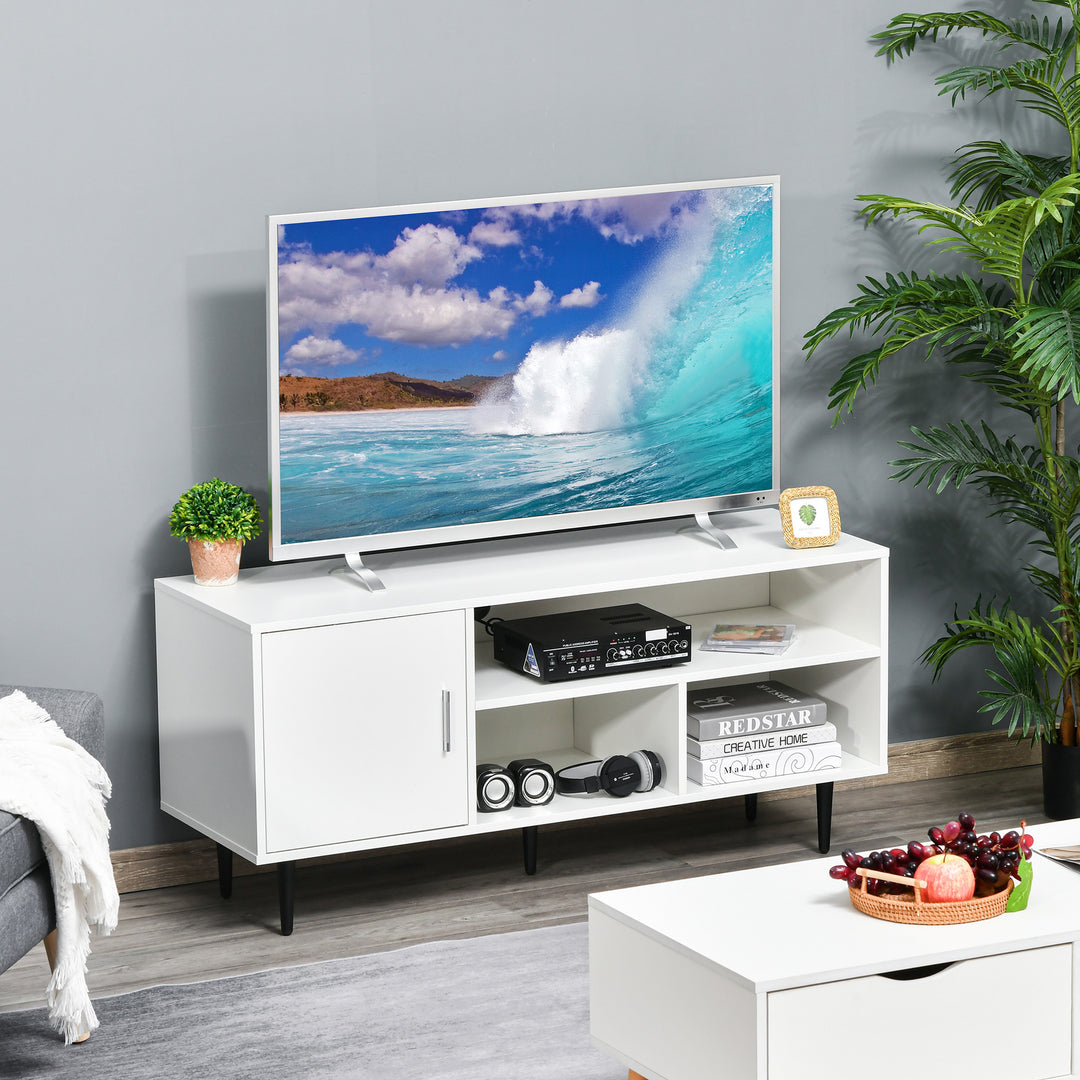 HOMCOM Modern TV Stand Cabinet for TVs up to 60 Inches with Storage Shelf, Cable Hole, Home Entertainment Unit Center, for Living Room Bedroom, White