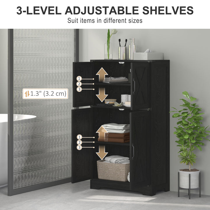 HOMCOM Farmhouse Kitchen Pantry, Freestanding Kitchen Pantry Storage Cabinet with Barn Doors and Adjustable Shelves, Black
