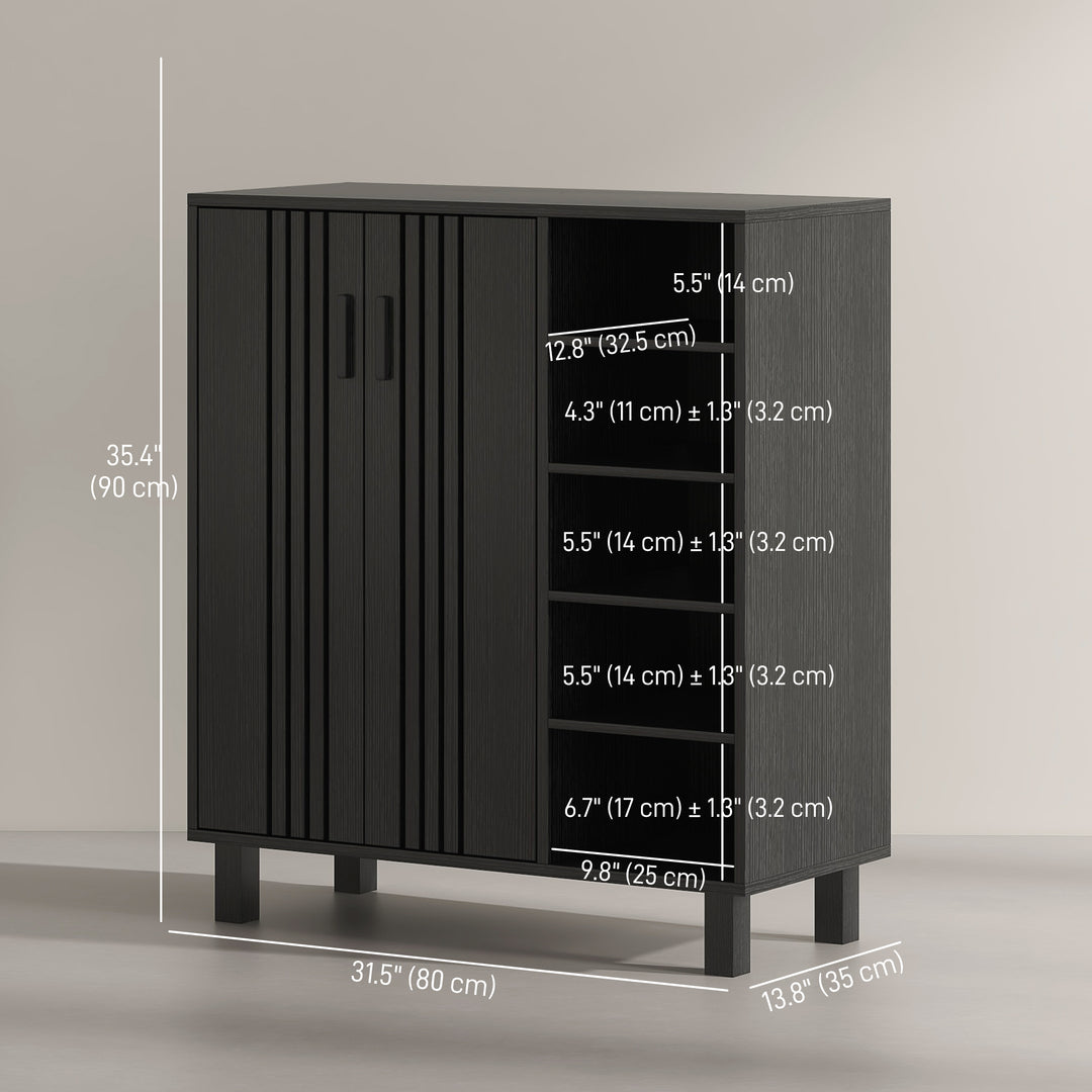HOMCOM Shoe Storage with Double Doors and Open Shelves 17 Pair Shoe Storage Organizer for Entryway Hallway Walnut