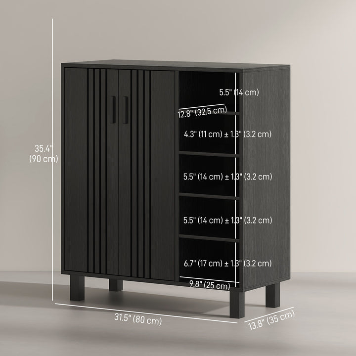 HOMCOM Shoe Storage with Double Doors and Open Shelves 17 Pair Shoe Storage Organizer for Entryway Hallway Walnut