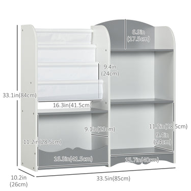 Qaba Kids Toy Storage Organizer Shelf, Children Bookshelf for Bedroom, Playroom, Nursery, Grey