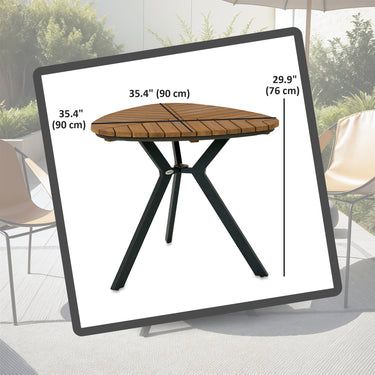 Outsunny 35.4" Outdoor Dining Table with Slatted Acacia Wood Leaf Tabletop, Patio Table with Steel Legs for Garden, Yard, Teak