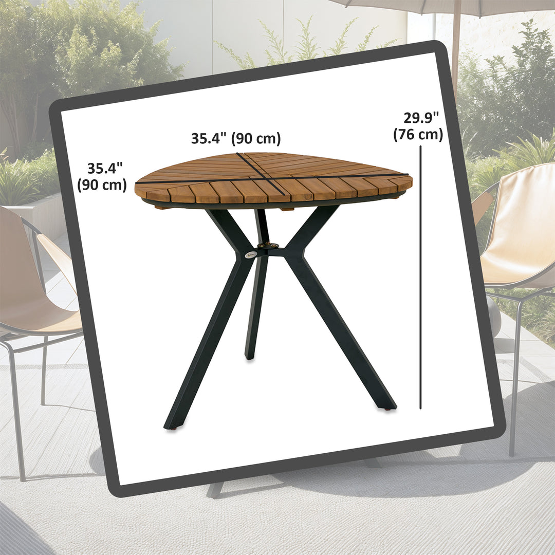 Outsunny 35.4" Outdoor Dining Table with Slatted Acacia Wood Leaf Tabletop, Patio Table with Steel Legs for Garden, Yard, Teak