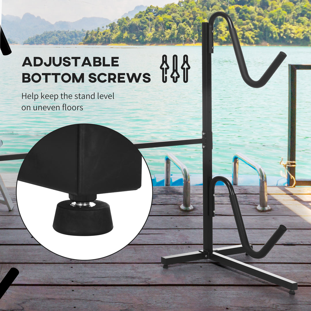 Soozier Freestanding Kayak Storage Rack with Adjustable Length, Heavy Duty Dual Kayak, SUP, Canoe, Paddleboard Rack for Indoor, Outdoor, Garage, Dock