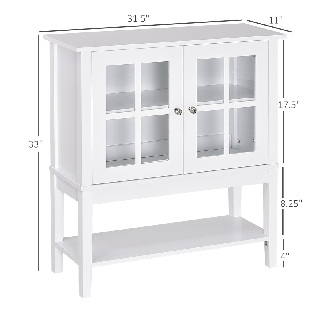 HOMCOM Modern Sideboard Buffet Cabinet Wood Console Table with Glass Doors Kitchen Dining Room Furniture White