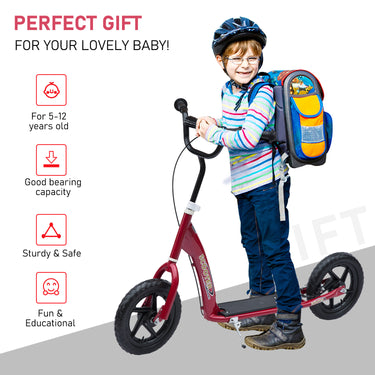 HOMCOM Kids Scooter Street Bike Bicycle for Teens Ride on Toy w/ 12'' Tire for 5-12 Year Old Red