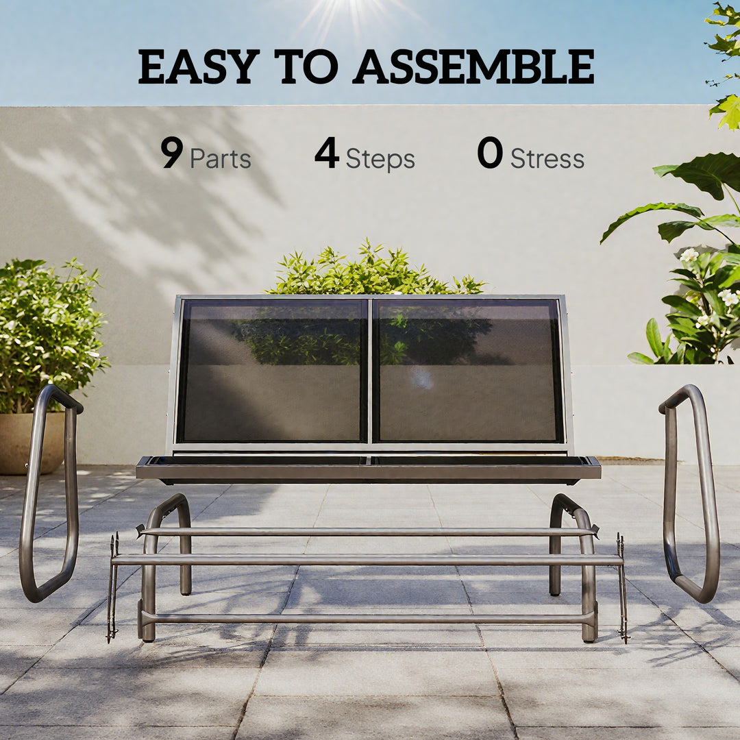 Outsunny Patio Double Glider Bench Swing Chair Rocker Heavy-Duty Loveseat Outdoor Garden Rocking Bench Steel Frame Sling Fabric Seat Black