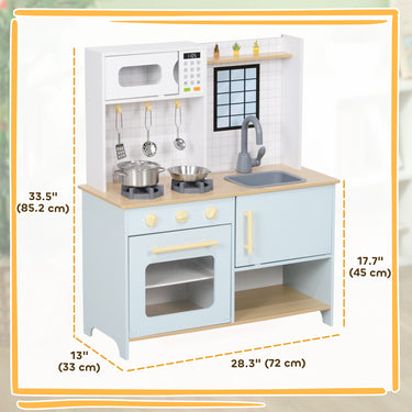 Qaba Pretend Play Kitchen, Kids Kitchen Playset with Stove Microwave Oven, Turning Knobs, Cooking Accessories
