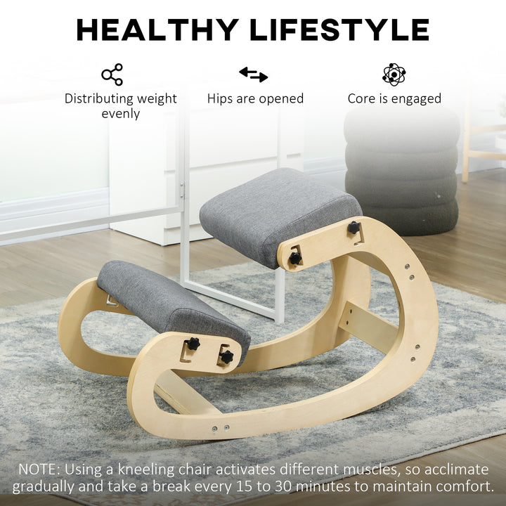 HOMCOM Ergonomic Kneeling Chair, Adjustable Rocking Wood Kneeling Stool, Desk Chair, Improve Posture, Cream White