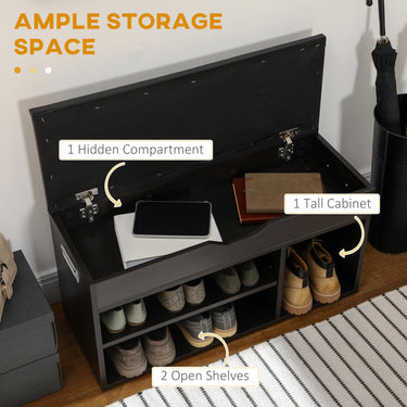 HOMCOM Shoe Bench Entryway Storage Rack with Padded Cushion, Hidden Storage for Hallway, Living Room, Black