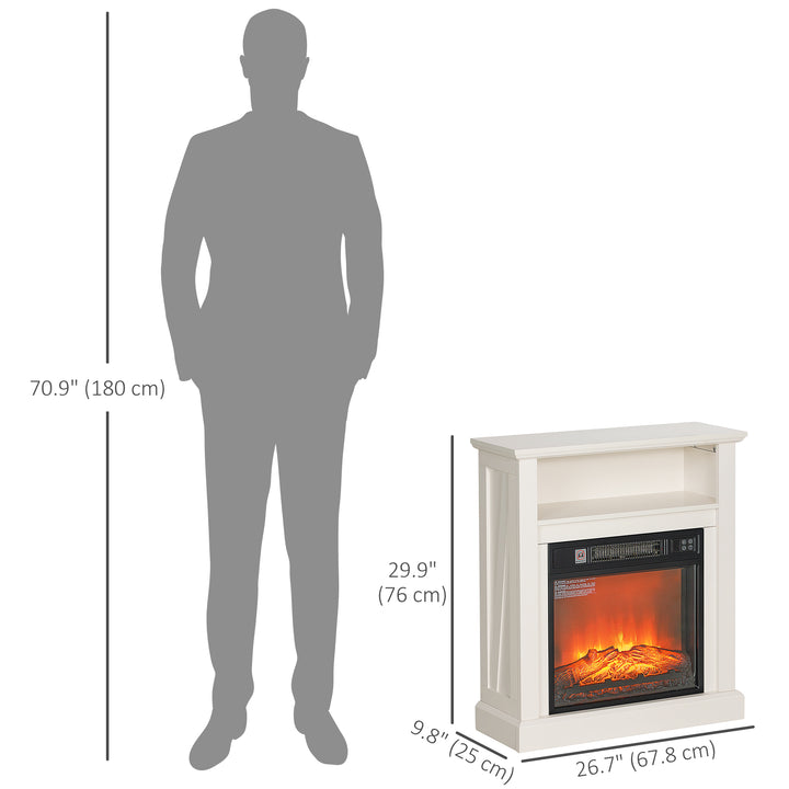 HOMCOM 27" Freestanding Electric Fireplace with Mantel, 1400W Replaceable Fireplace Insert Heater with Timer, White