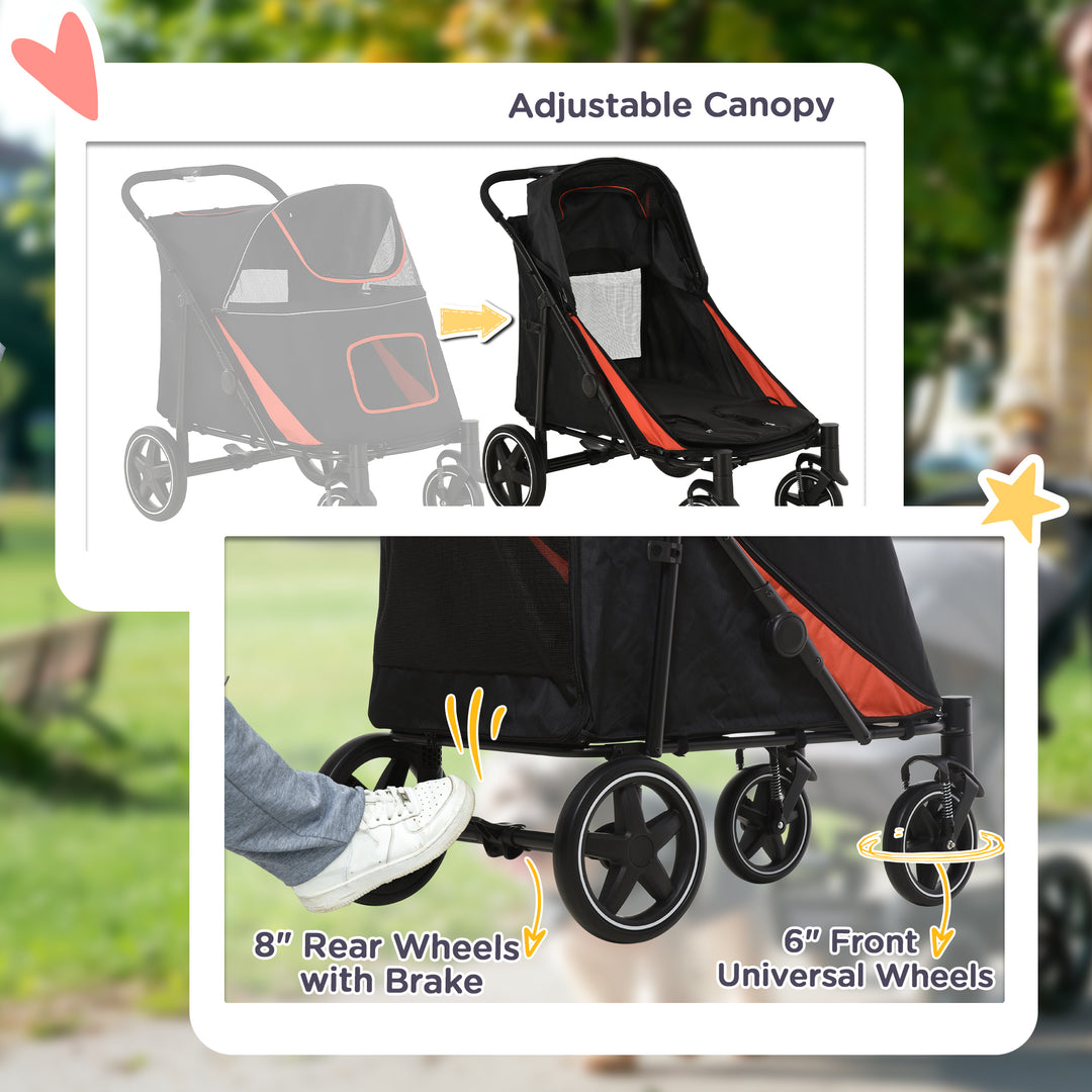 PawHut Foldable Pet Stroller with Universal Front Wheels, Shock Absorber, Dog Cat Carriage for Large & Medium Dogs, Dark Grey