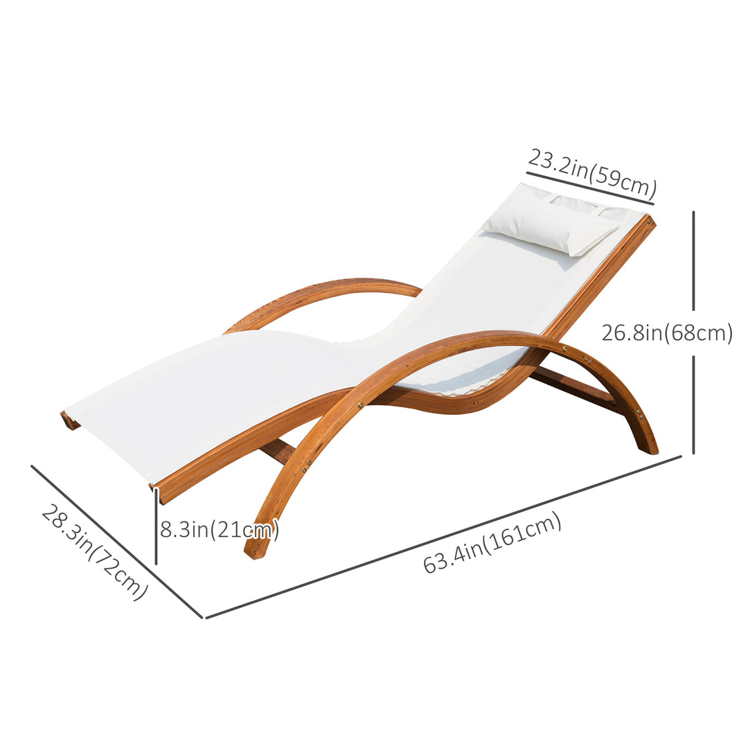 Outsunny Outdoor Wood Sling Chaise Lounge Reclining Garden Mesh Lounger Patio Chair with Headrest Cream