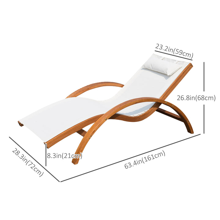 Outsunny Outdoor Wood Sling Chaise Lounge Reclining Garden Mesh Lounger Patio Chair with Headrest Cream