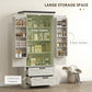 HOMCOM Farmhouse Kitchen Pantry Storage Cabinet, 64" Freestanding Kitchen Pantry Cabinet with Drawers, Distressed White