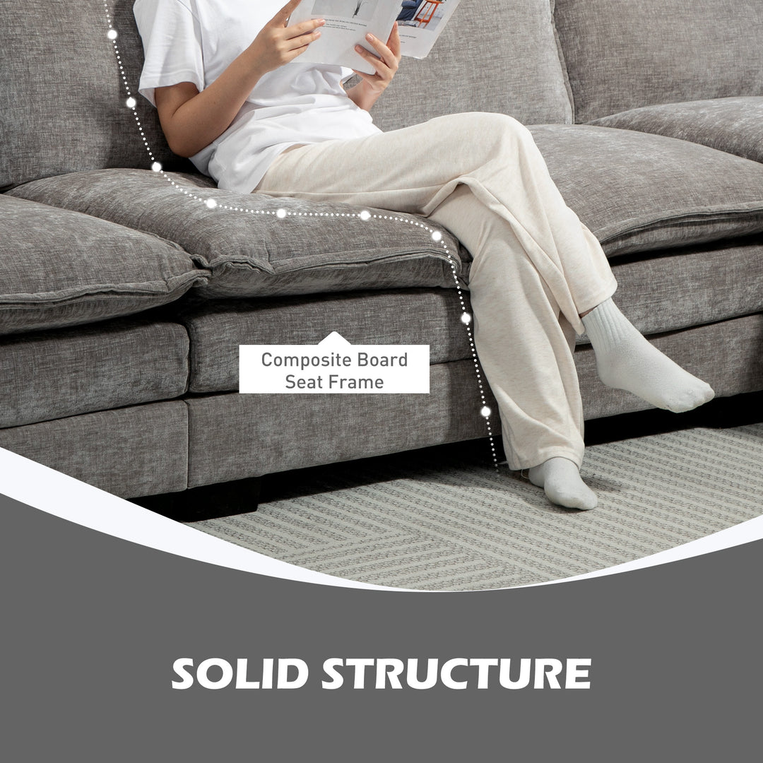 HOMCOM Sofa Couch with Chaise Lounge, Chenille L-shaped Couch with Double-layer Seat Cushion for Living Room, Grey