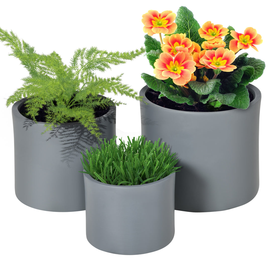 Outsunny Set of 3 Outdoor Planter Set, 13/11.5/9 in, Flower Pots with Drainage Holes, Outdoor Plant Pots for Patio, Yard, Garden