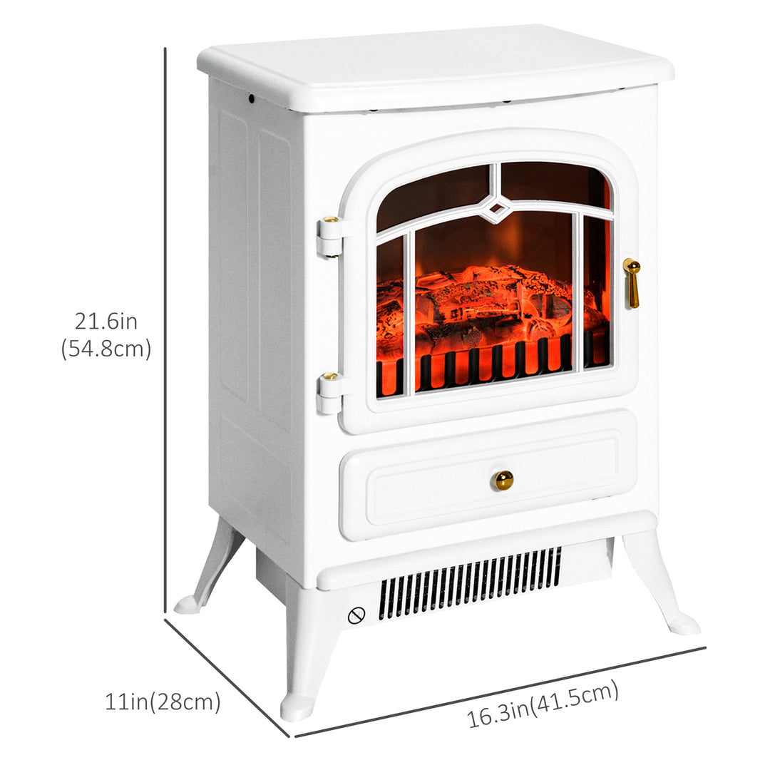 HOMCOM 16" Free Standing Electric Fireplace Portable Adjustable Stove with Heater Wood Burning Flame 750/1500W White