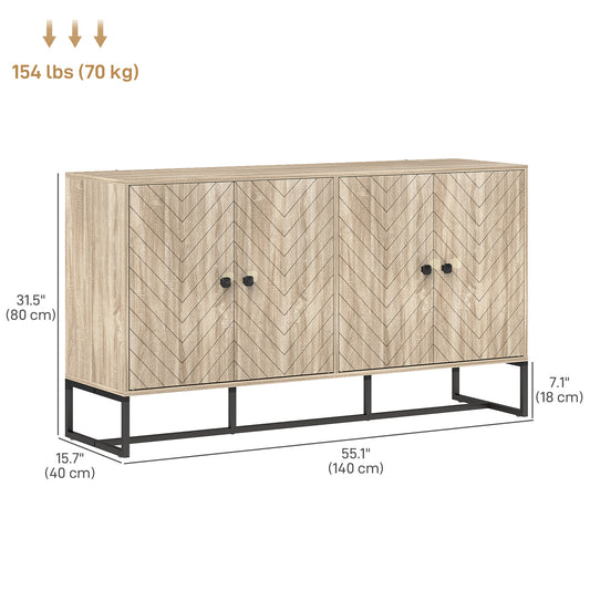 HOMCOM Sideboard Buffet Cabinet with 2 Adjustable Shelves and Steel Base, TV Stand, Coffee Bar Cabinet for Living Room, Oak