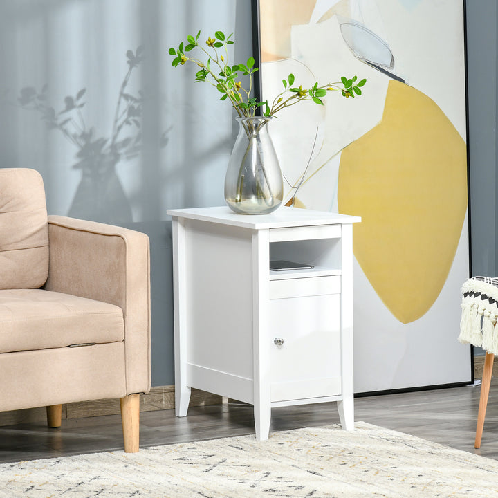 HOMCOM Wooden3-Tier Modern Nightstand with Pullout Shelf, Adjustable Open Shelf, and Door Cabinet, White