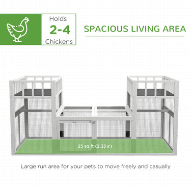 PawHut 7.3' x 3.6' Wooden Chicken Coop Combinable Design with Storage Shelf for 2-4 Chickens, Ducks, Goose, Rabbits, White