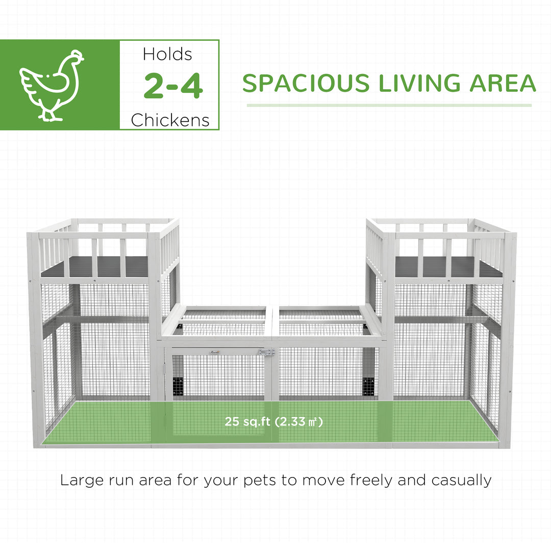 PawHut 7.3' x 3.6' Wooden Chicken Coop Combinable Design with Storage Shelf for 2-4 Chickens, Ducks, Goose, Rabbits, White