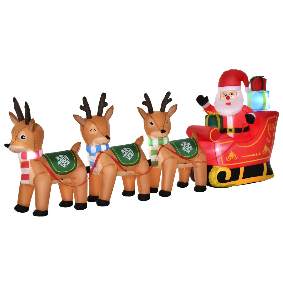 HOMCOM 8ft Christmas Inflatables Santa Claus with Sleigh and Reindeer, Outdoor Decoration with LED Lights Display