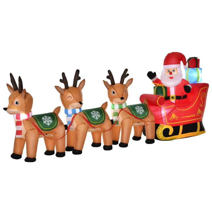 HOMCOM 8ft Christmas Inflatables Santa Claus with Sleigh and Reindeer, Outdoor Decoration with LED Lights Display