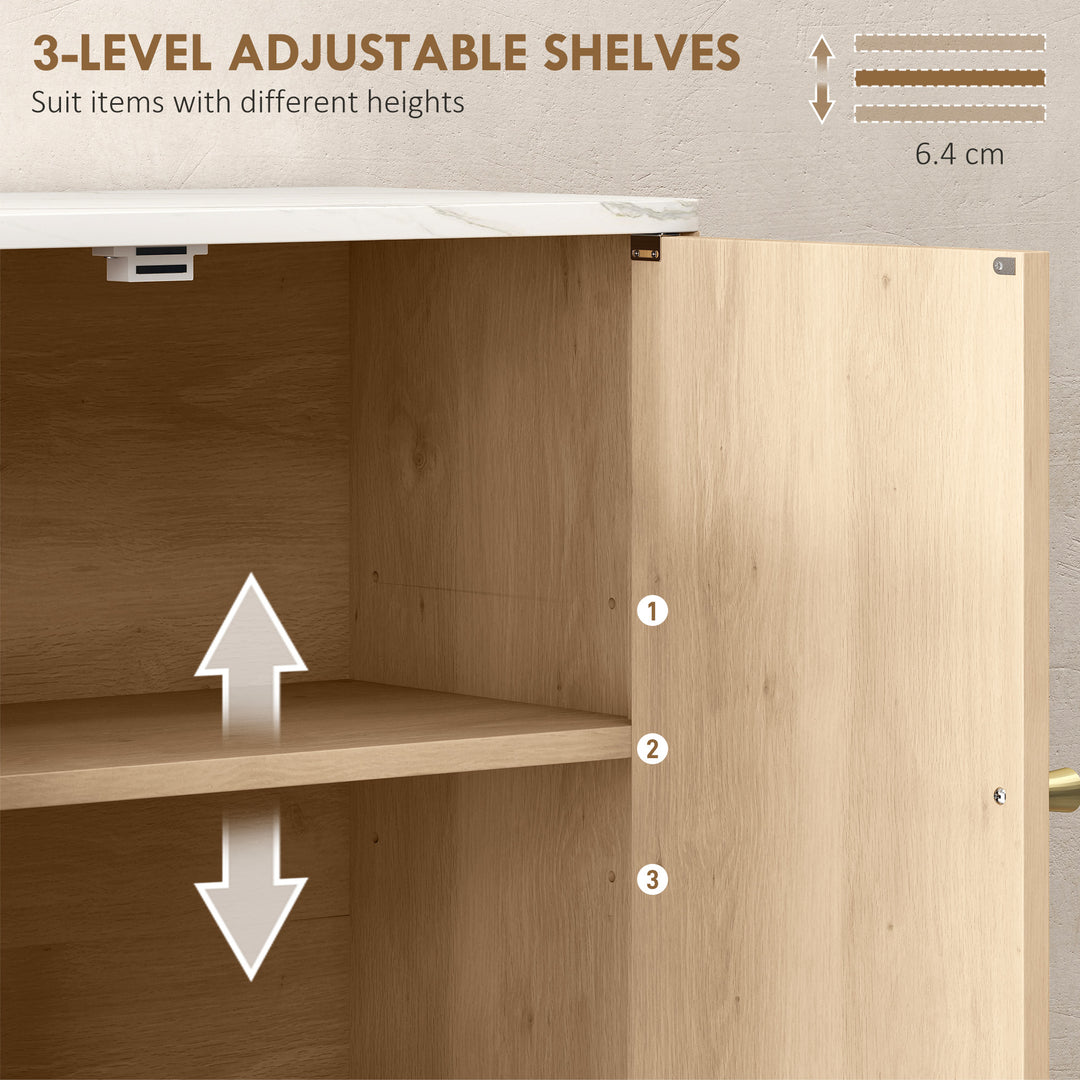 HOMCOM Bathroom Wall Cabinet, Wall-Mounted Medicine Cabinet with Adjustable Shelf, Open Shelf and Marble Effect Top, Oak