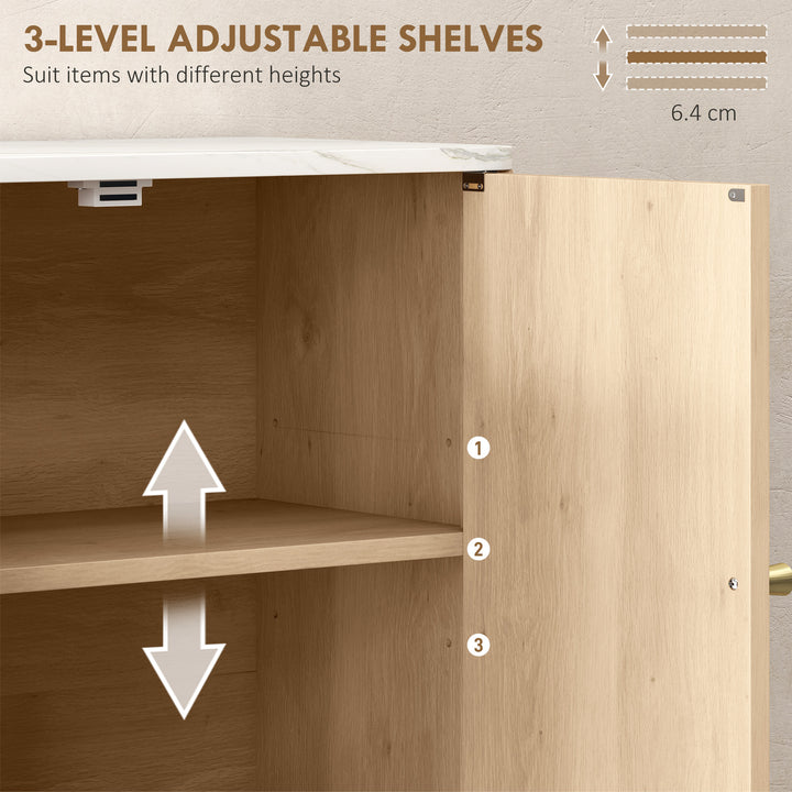 HOMCOM Bathroom Wall Cabinet, Wall-Mounted Medicine Cabinet with Adjustable Shelf, Open Shelf and Marble Effect Top, Oak