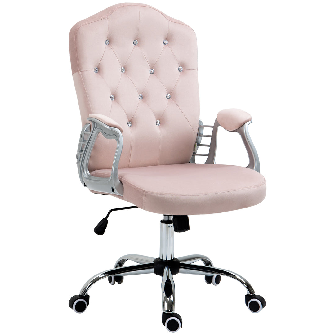 Vinsetto Office Chair, Velvet Computer Chair, Button Tufted Desk Chair with Swivel Wheels, Adjustable Height, Tilt Function, Grey