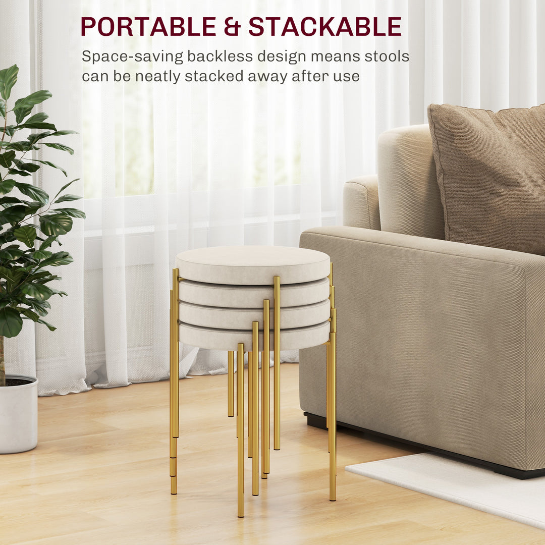 HOMCOM Backless Round Dining Chairs, Modern Stacking Stools Set of 4, Kitchen Chairs with Metal Legs, Black