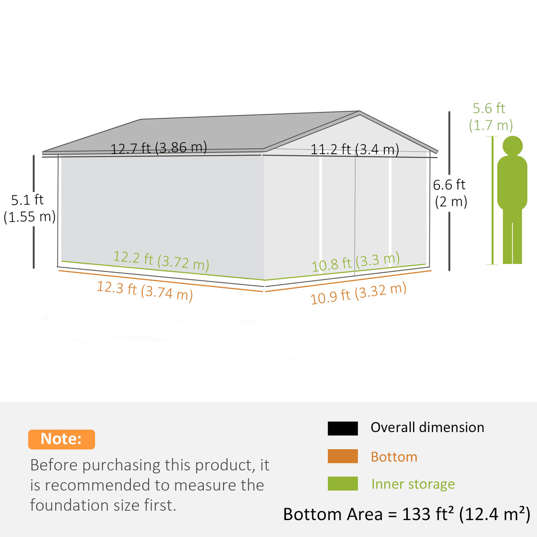 Outsunny 11' x 13'Garden Storage Shed w/ Foundation Kit Metal Tool Storage House w/ Double Doors Yellow
