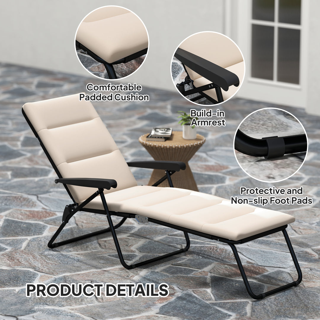 Outsunny Foldable Lounge Chair, Reclining Patio Sun Lounger with 6-Position Adjustable Back, Grey