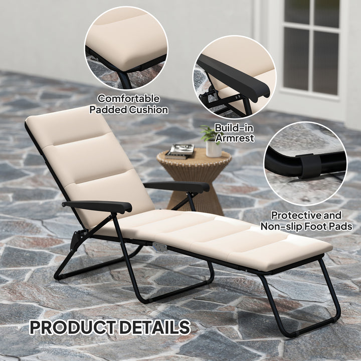 Outsunny Foldable Lounge Chair, Reclining Patio Sun Lounger with 6-Position Adjustable Back, Grey