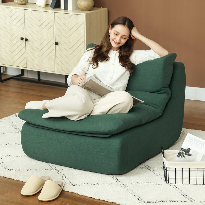 HOMCOM Floor Sofa with Single Piece Ultra High-Density Foam, Armless Floor Chair for Living Room, Bedroom, Home Office, Green