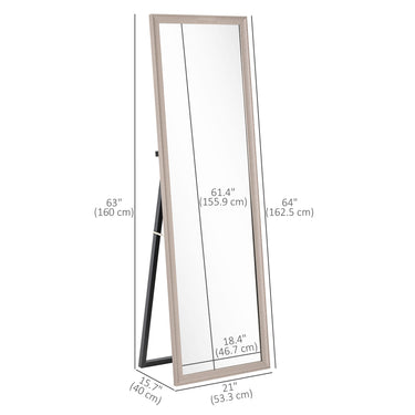 HOMCOM 64" x 21" Rectangular Full Length Mirror with Frame, Free Standing, Wall Mounted or Leaning, Gunmetal Silver