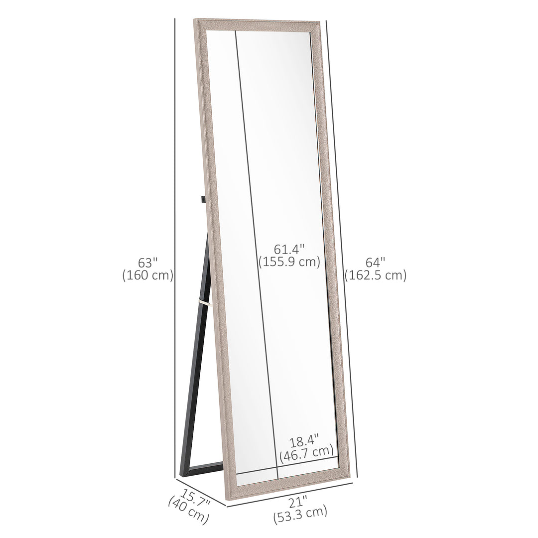 HOMCOM 64" x 21" Rectangular Full Length Mirror with Frame, Free Standing, Wall Mounted or Leaning, Gunmetal Silver