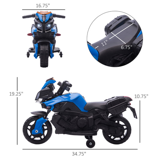 AOSOM Kids Electric Motorcycle Ride-On Toy 6V 3 km/h Max Speed for Kids 18 - 48 months Blue