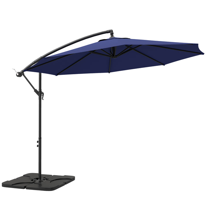 Outsunny 9.6ft Offset Patio Umbrella Garden Hanging Parasol Banana Cantilever Umbrella with Base, Crank, Navy Blue