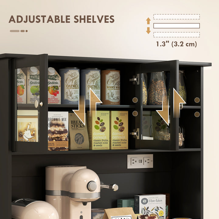 HOMCOM Kitchen Cabinet with Charging Station, 2 Tilt Out Cabinets, Microwave Stand, Freestanding Kitchen Pantry Cabinet, White