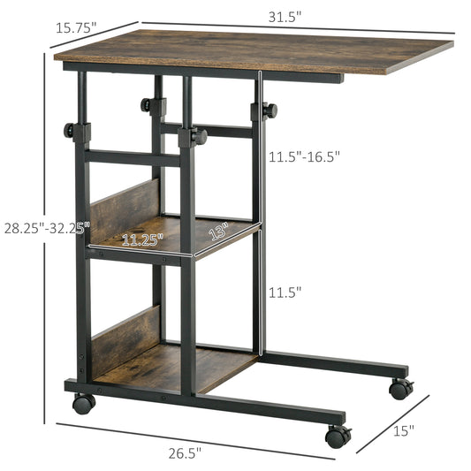 HOMCOM Mobile Standing Desk, Adjustable Height 31.5 inch Stand Up Desk with Wheels for Home Office, Rustic Brown