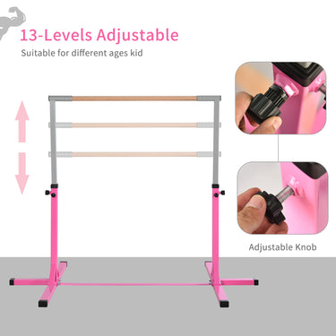 Soozier Professional Gymnastics Bar for Kids, Toddler Home Gymnastics Equipment with 13-level Adjustable Height, Pink