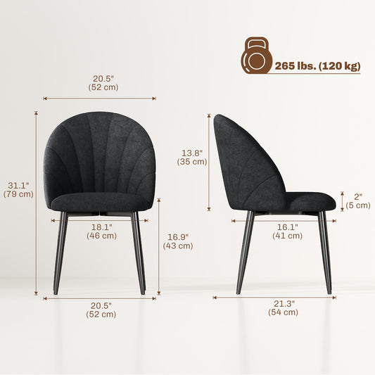 HOMCOM Modern Dining Chairs Set of 4, Upholstered Dining Room Chairs with Metal Legs, Shell Backrest, Padded Seat, Black