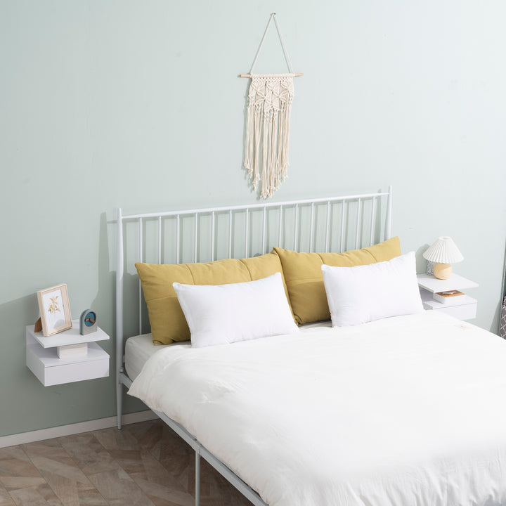 HOMCOM Floating Nightstand Set of 2, Wall Mounted Bedside Table with Drawer and Shelf, Small Night Stand for Bedroom, White