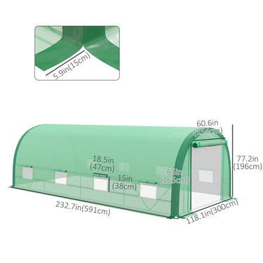 Outsunny 19.5' x 10' x 6.5' Upgraded Tunnel Greenhouse Green House with Mesh Door and Windows, 15 Plant Labels and Gloves, Green