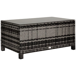 Outsunny Outdoor PE Rattan Wicker Table, Patio Garden Side Table w/Glass Top for Patio, Balcony, Mixed Grey